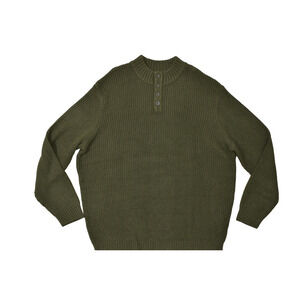 KingSize Men's 4XL Tall Olive Green Ribbed Knit Mock Neck Henley Sweater Acrylic
